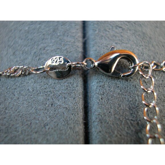 Sterling Silver Bale,  Blue Glass Center & Diamond Halo Pendant Necklace - Picture 3 of 3